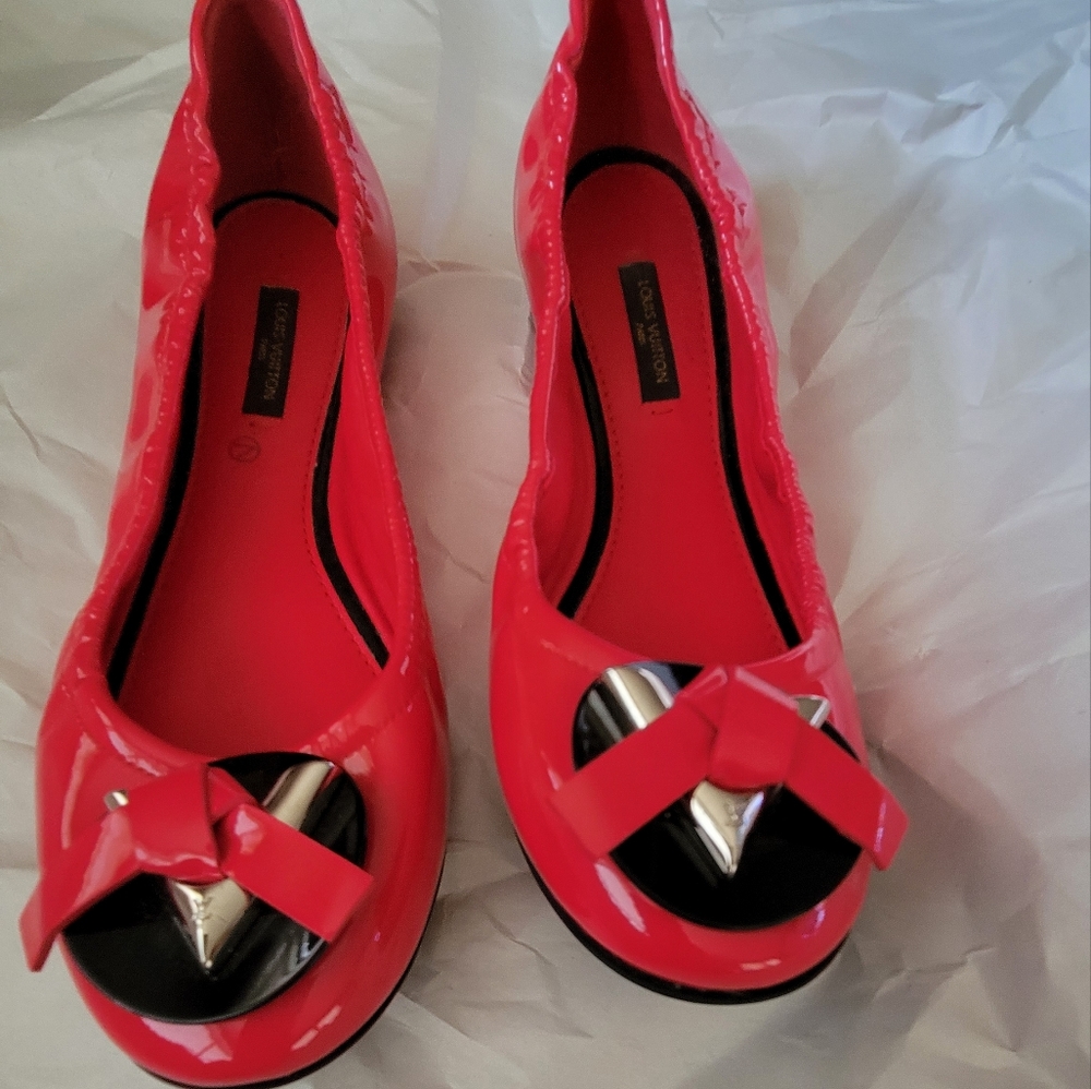 Louis Vuitton Red Flats with Silver Accents